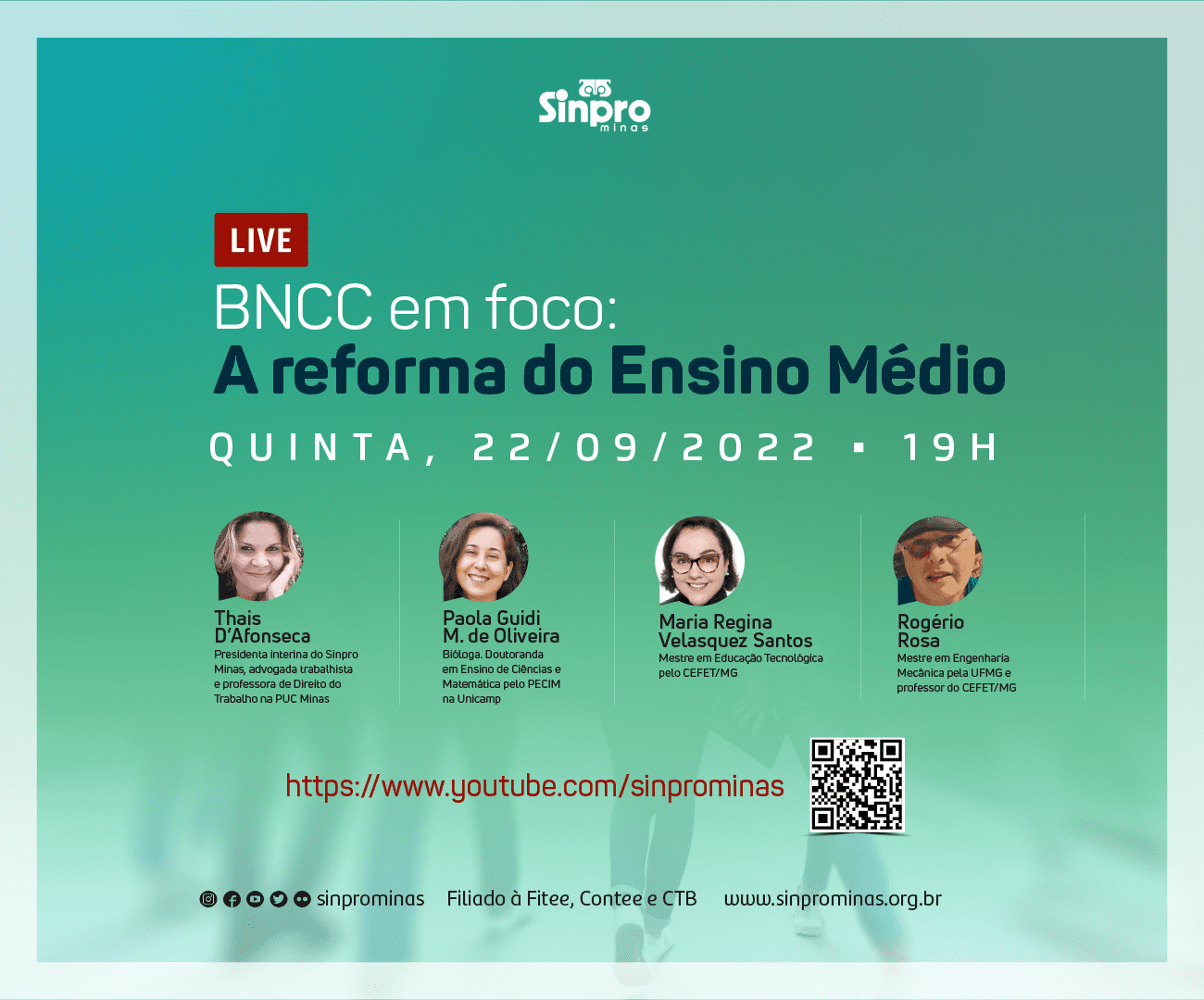 Sinpro Minas realiza live “BNCC em foco: A reforma do Ensino Médio”, na próxima quinta-feira (22/09)