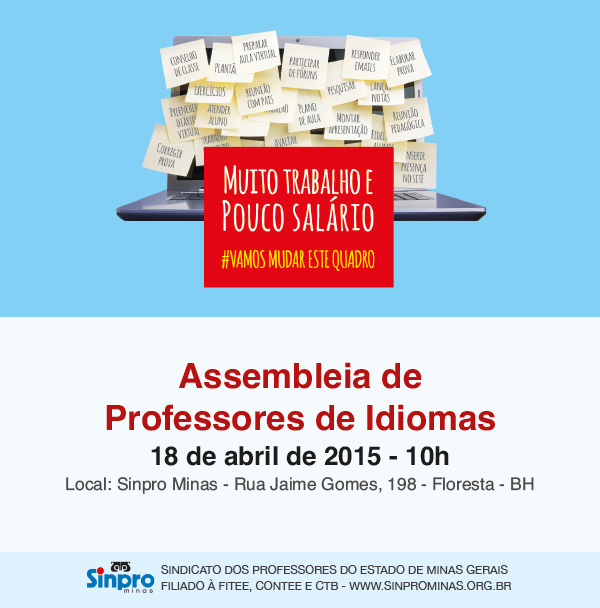Assembleia de professores de Idiomas dia 18/04